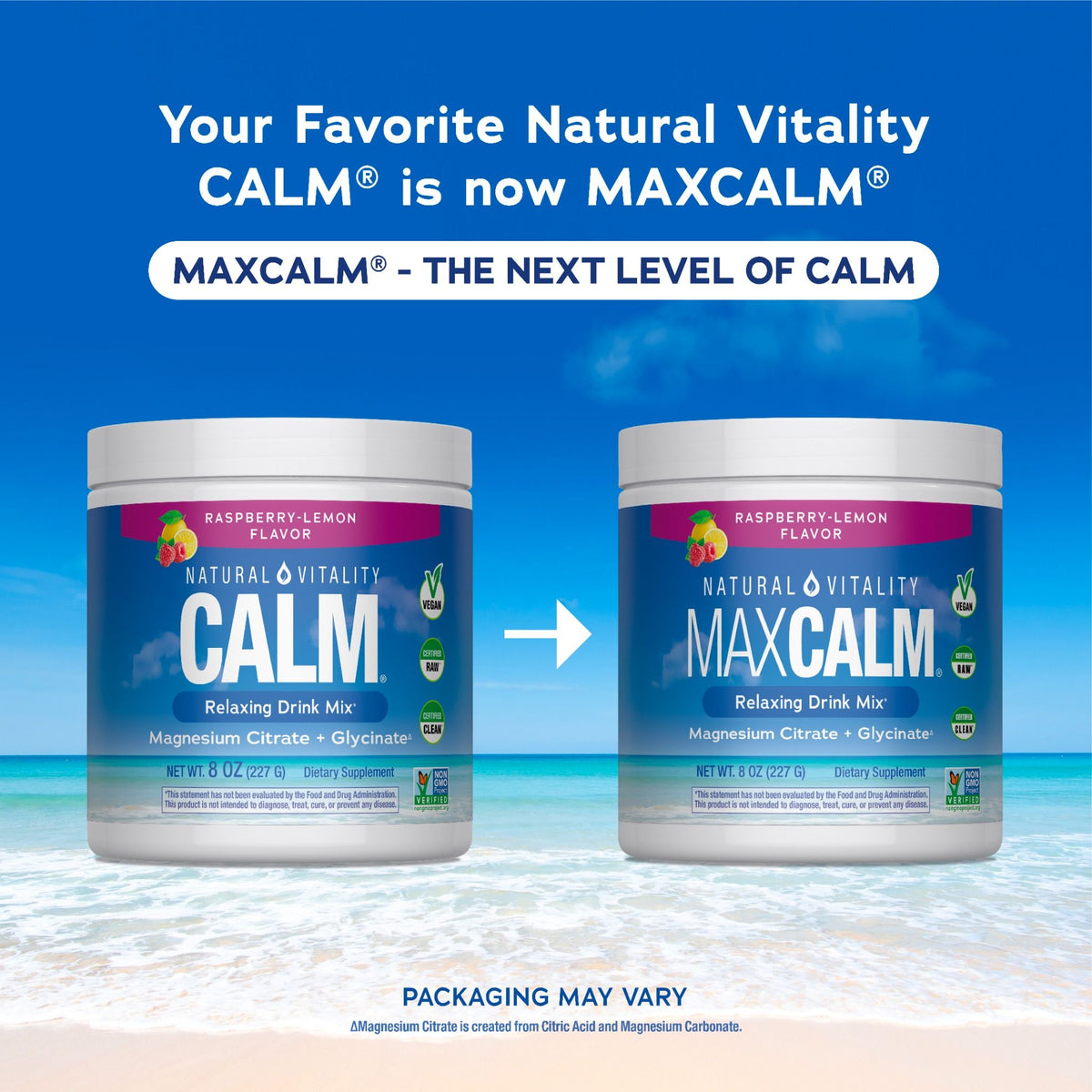 Calm Magnesium Powder | Raspberry Lemon Flavor | 16 oz | by Natural Vitality