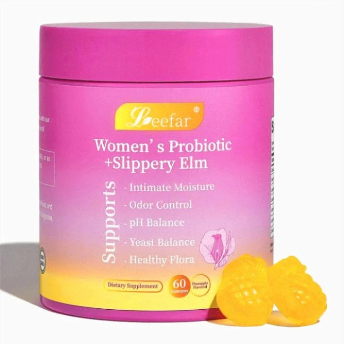 LEEFAR Feminine Probiotics Gummies - Slippery Elm & Prebiotics for pH Balance