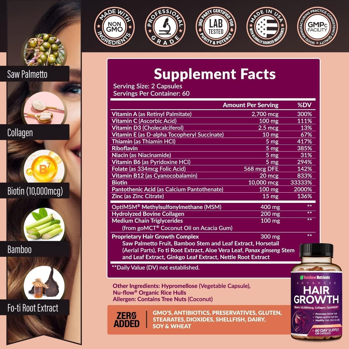 Hair Growth Vitamins for Women | Biotin 10,000Mcg, Collagen, Patented Optimsm®-Shop