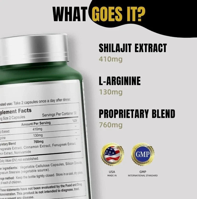 Flynew with L-Arginine, Shilajit Extract Shilajit Ultra Optimal Potency, Pure
