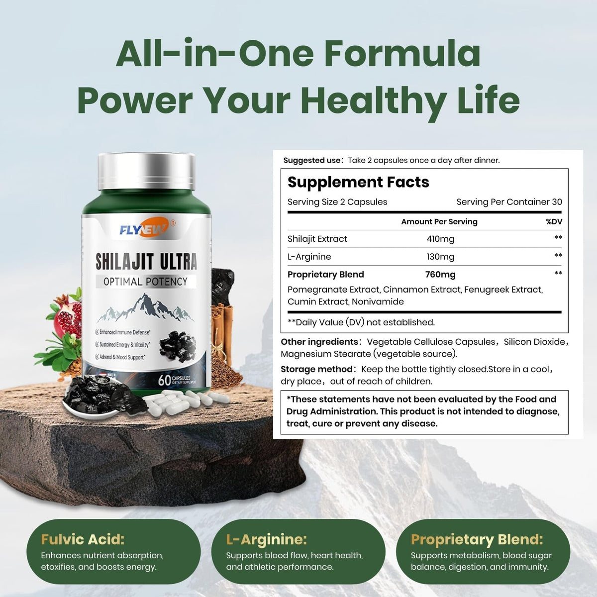 Flynew Ultra-High-Efficiency Shiraiji Extract, Contains L-Arginine, Pure-Shop