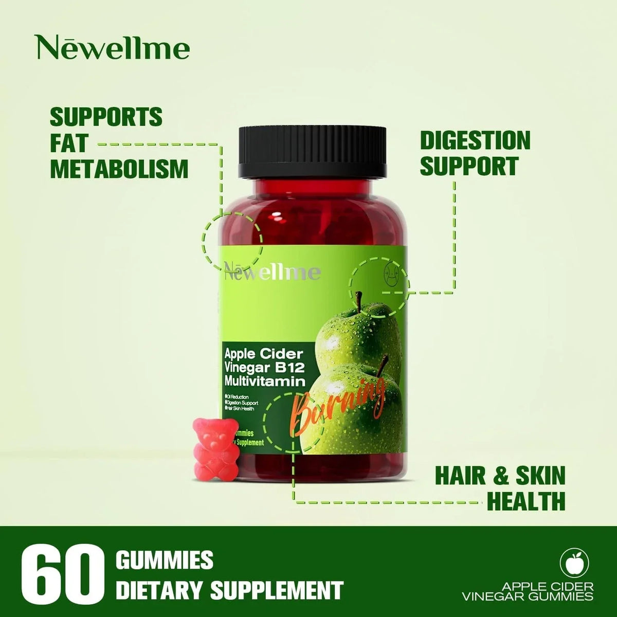 Apple Cider Vinegar Gummies  Formulated to Support Normal Energy Levels & Gut He