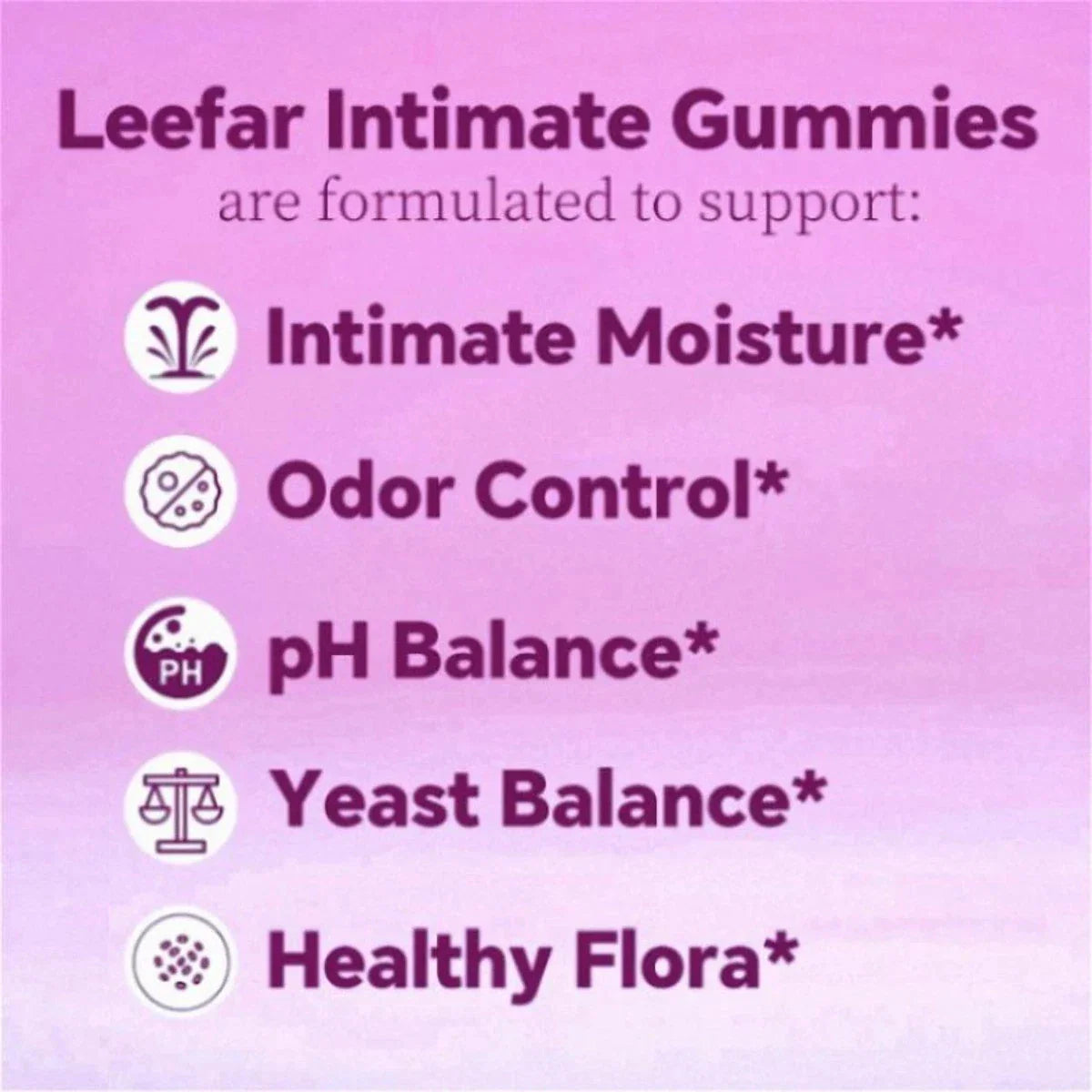 LEEFAR Feminine Probiotics Gummies - Slippery Elm & Prebiotics for pH Balance