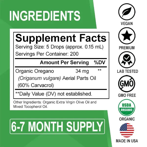 Dr. Bo Organic Oil of Oregano Liquid Drops - Immune Support, Herbal Tincture, Gu