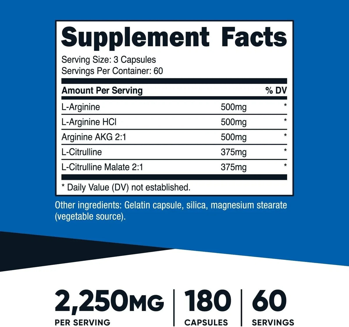 Nitric Oxide Booster 750Mg, 180 Capsules - 2250Mg per Serving - Gluten Free and